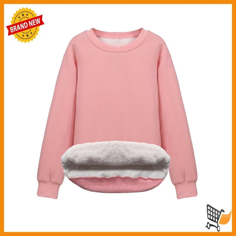 Women's Sherpa Lined Fleece Pullover Sweatshirt Winter Warm Crewneck